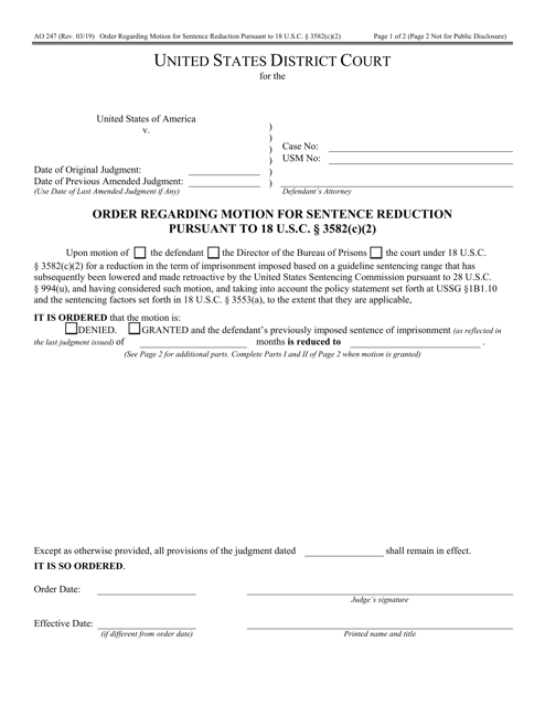 Form AO247 Order Regarding Motion for Sentence Reduction Pursuant to 18 U.s.c. Section 3582(C)(2)