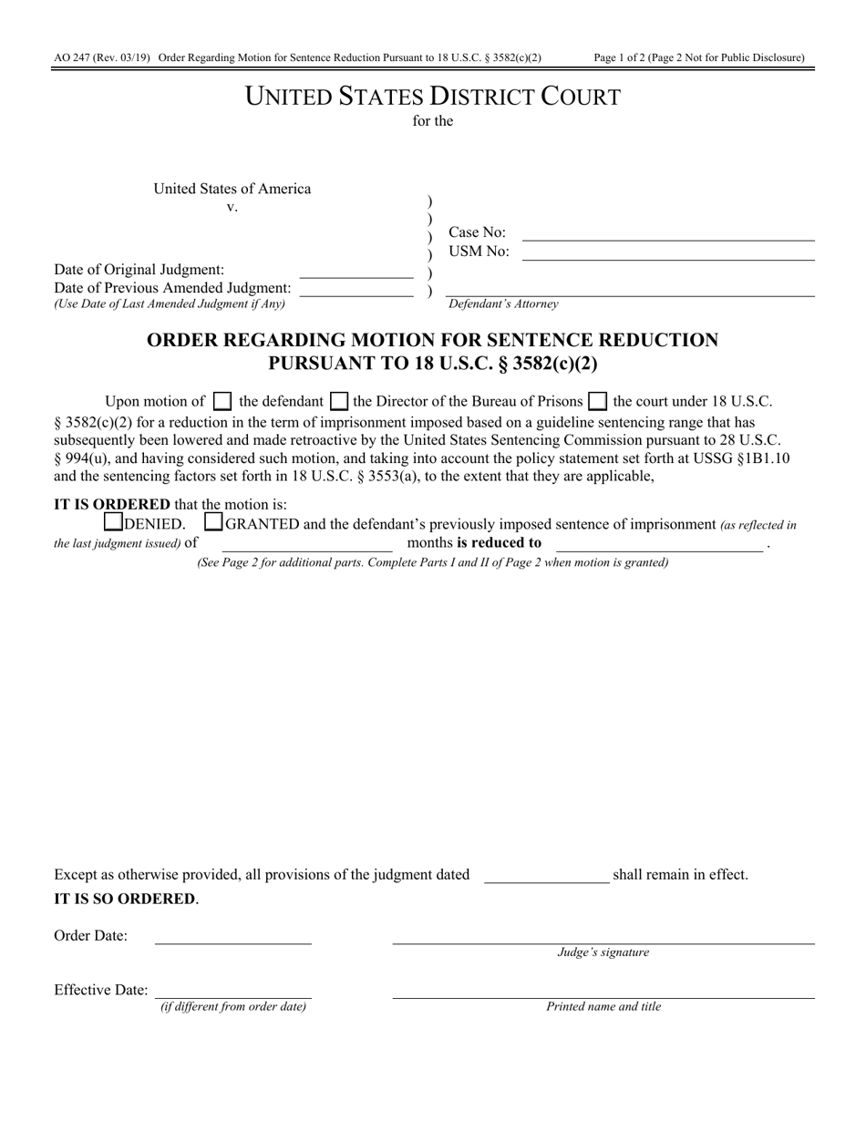 Form AO247 Order Regarding Motion for Sentence Reduction Pursuant to 18 U.s.c. Section 3582(C)(2), Page 1