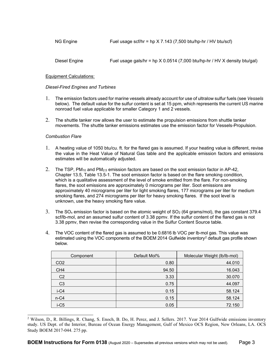 Instructions for Form BOEM-0138 Gulf of Mexico Air Emissions Calculations for Eps, Page 3
