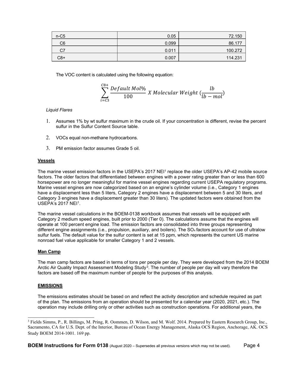 Instructions for Form BOEM-0138 Gulf of Mexico Air Emissions Calculations for Eps, Page 4