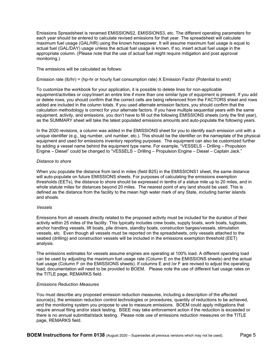 Instructions for Form BOEM-0138 Gulf of Mexico Air Emissions Calculations for Eps, Page 5
