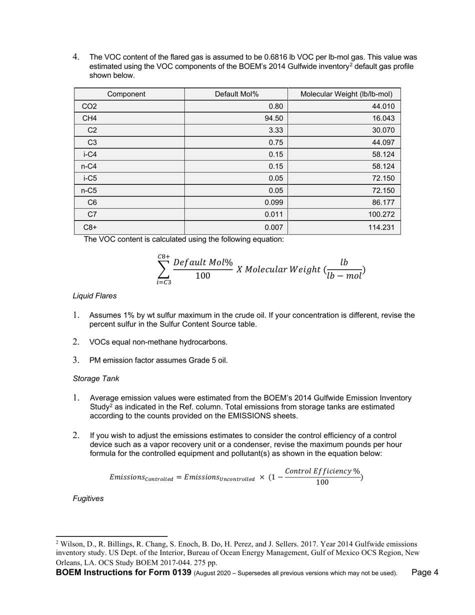 Instructions for Form BOEM-0139 Gulf of Mexico Air Emissions Calculations for Docds, Page 4