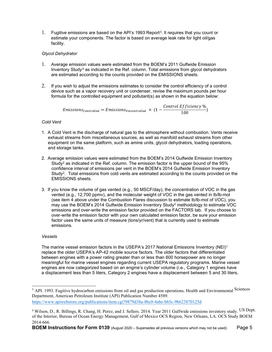 Instructions for Form BOEM-0139 Gulf of Mexico Air Emissions Calculations for Docds, Page 5