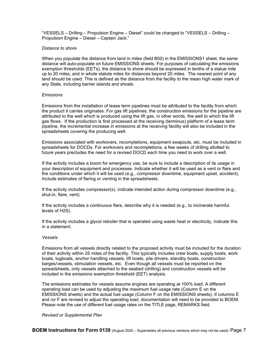 Instructions for Form BOEM-0139 Gulf of Mexico Air Emissions Calculations for Docds, Page 7