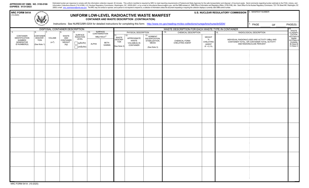 NRC Form 541A  Printable Pdf