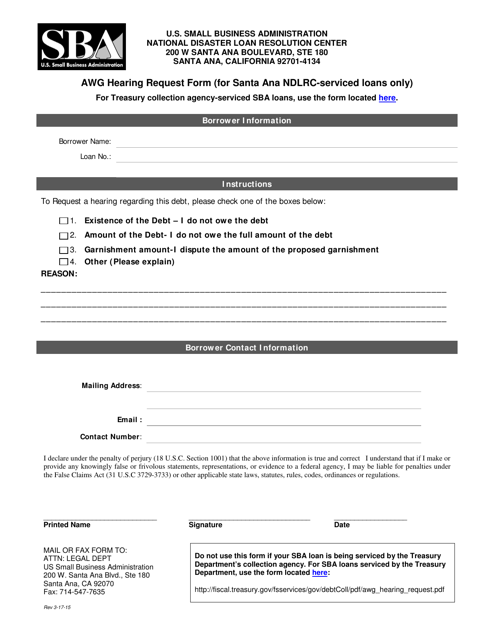 Awg Hearing Request Form (For Santa Ana Ndlrc-Serviced Loans Only) Download Pdf