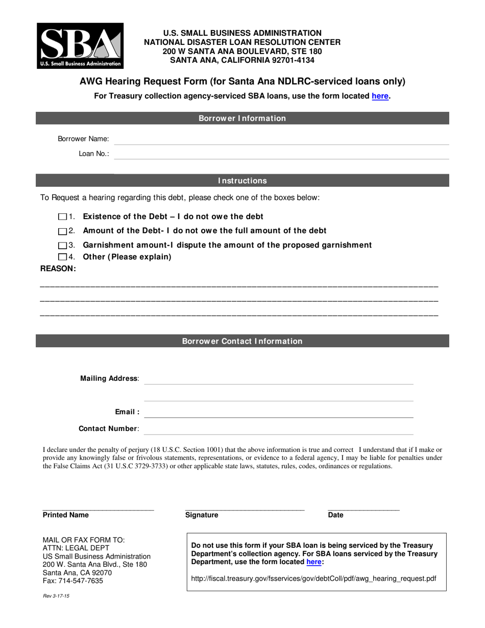 Awg Hearing Request Form (For Santa Ana Ndlrc-Serviced Loans Only), Page 1