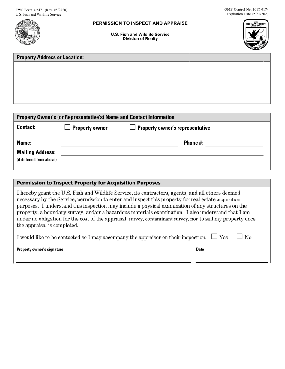 FWS Form 2471 Permission to Inspect and Appraise, Page 1