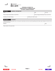 Document preview: Form REV-1875 Personal Income Tax Verification of Gambling and Lottery Losses Affidavit - Pennsylvania