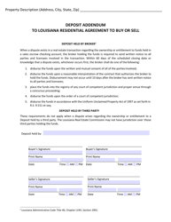 Deposit Addendum to Louisiana Residential Agreement to Buy or Sell - Louisiana