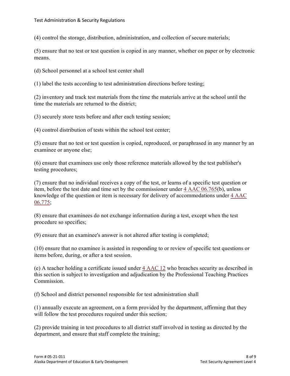 Form 05-21-011 Test Security Agreement Level 4 - Alaska, Page 8
