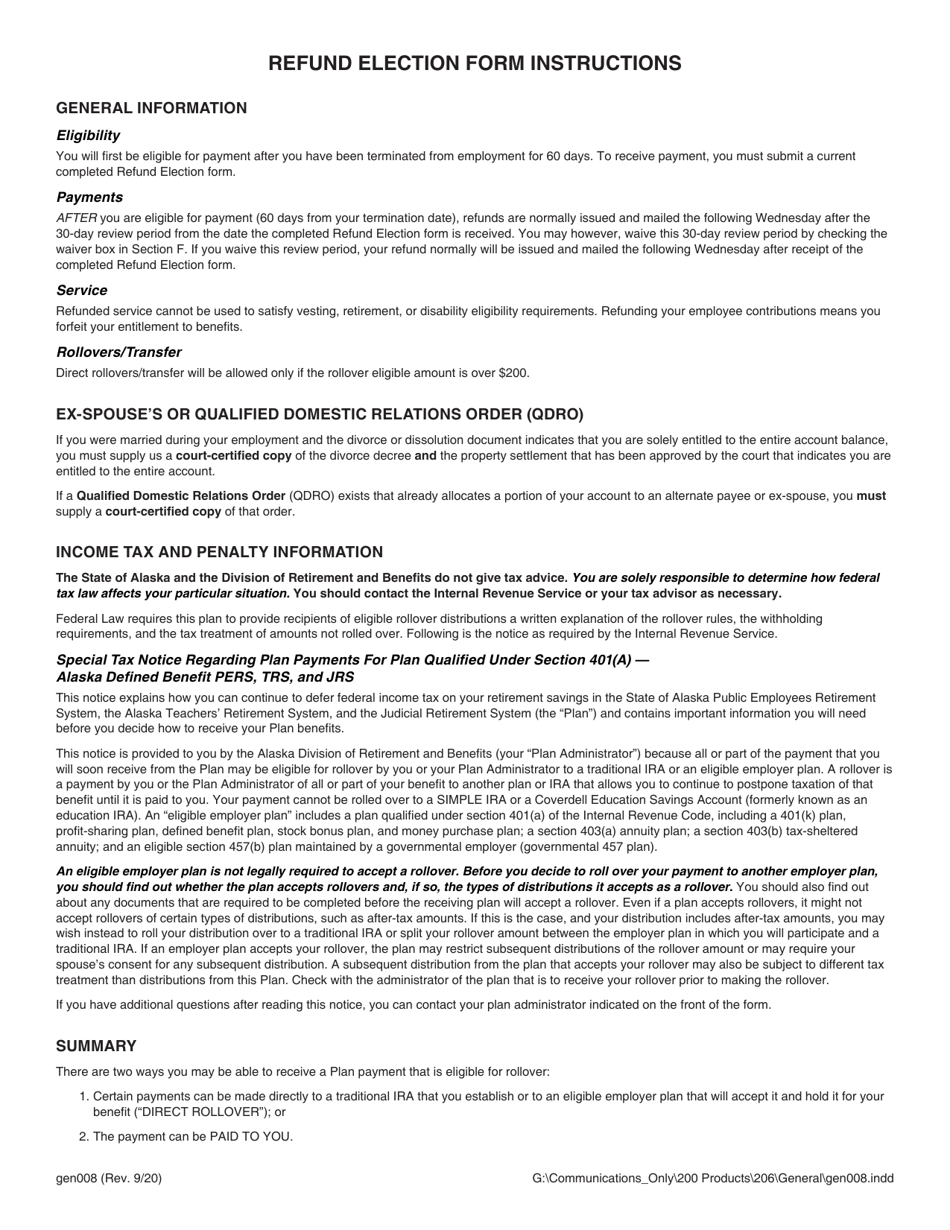 Form GEN008 Refund Election - Alaska, Page 3