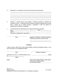 Form PG-101 Emergency Petition for Appointment of a Temporary Guardian - Alaska, Page 2