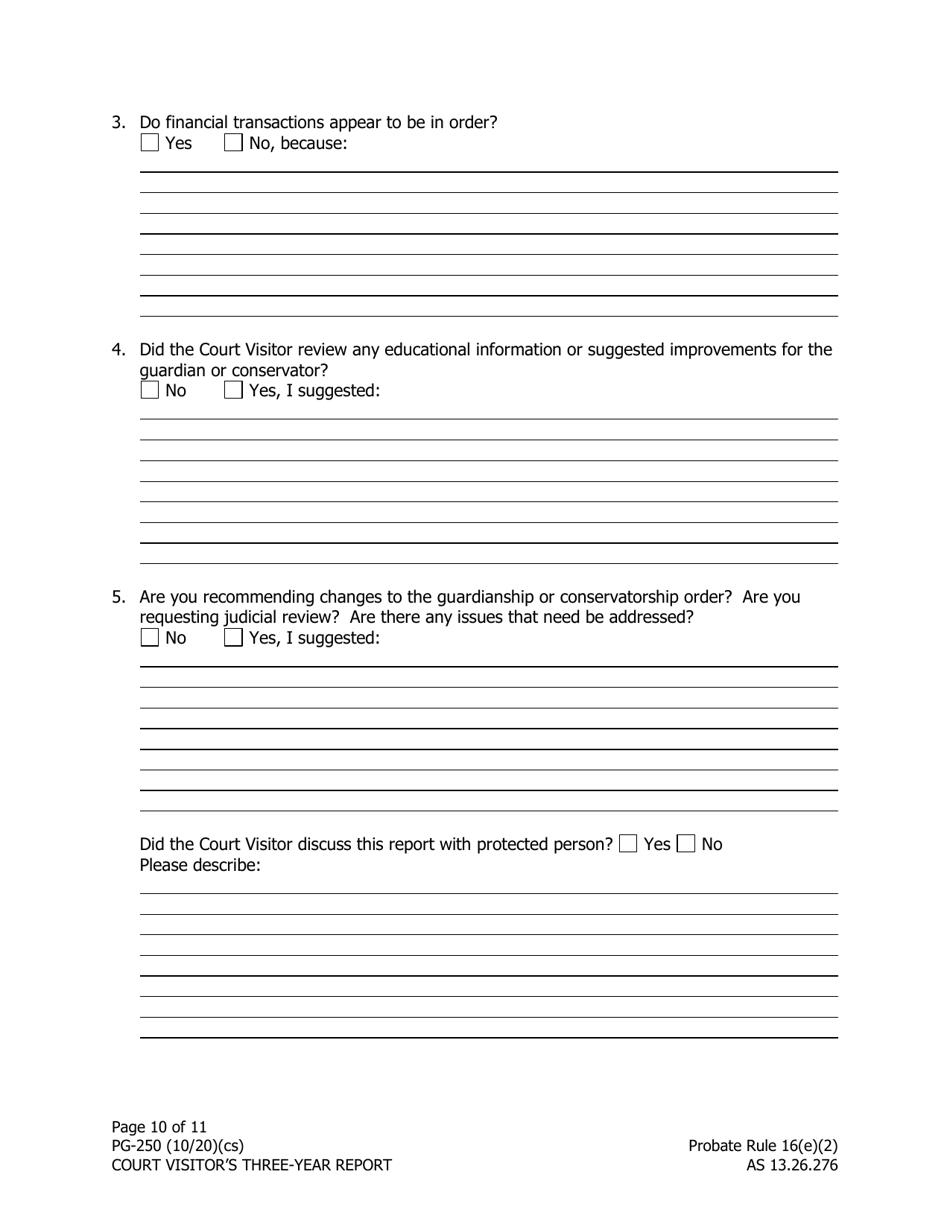 Form PG-250 Court Visitors Three-Year Report - Alaska, Page 10