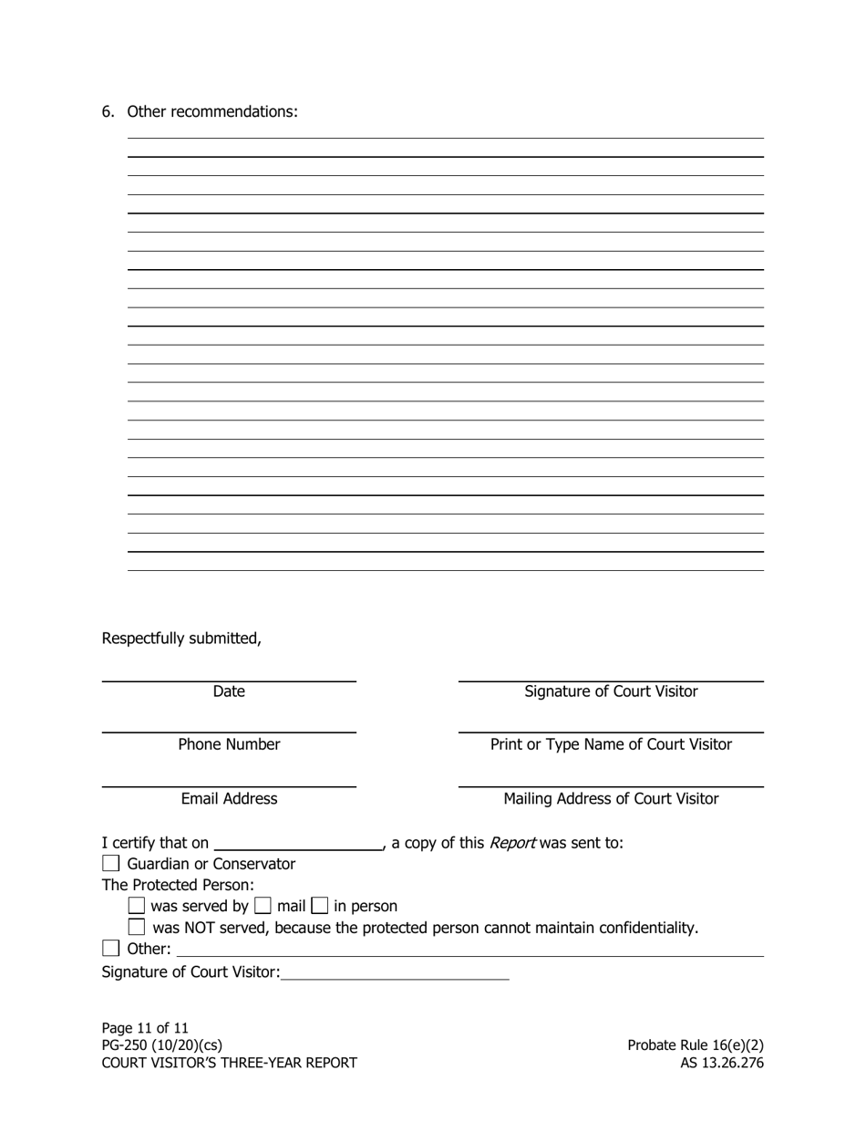 Form PG-250 Court Visitors Three-Year Report - Alaska, Page 11