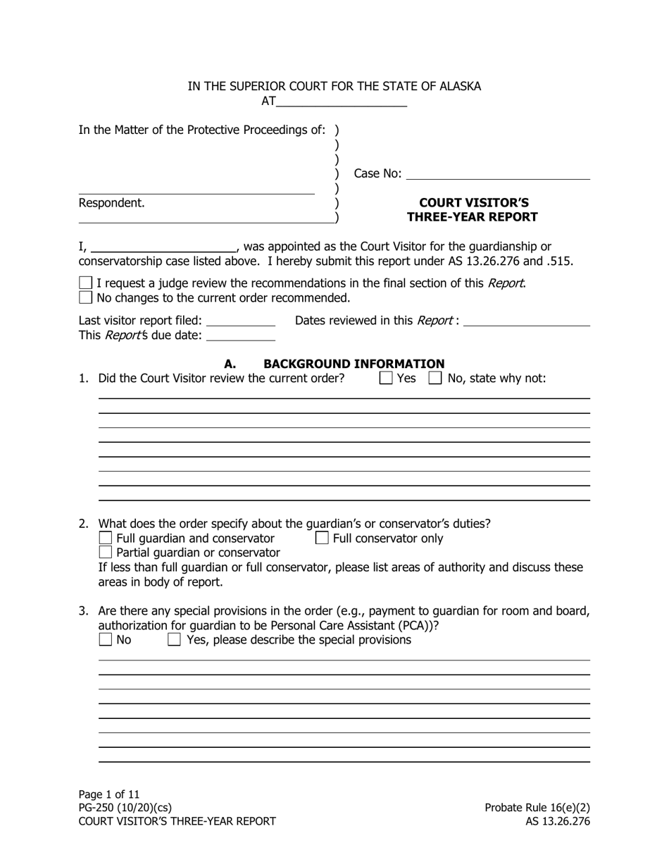 Form PG-250 Court Visitors Three-Year Report - Alaska, Page 1