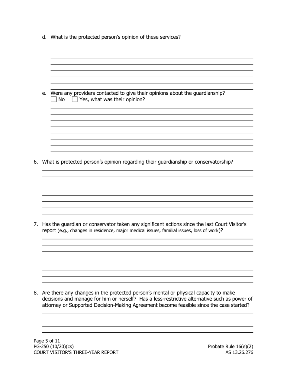 Form PG-250 Court Visitors Three-Year Report - Alaska, Page 5