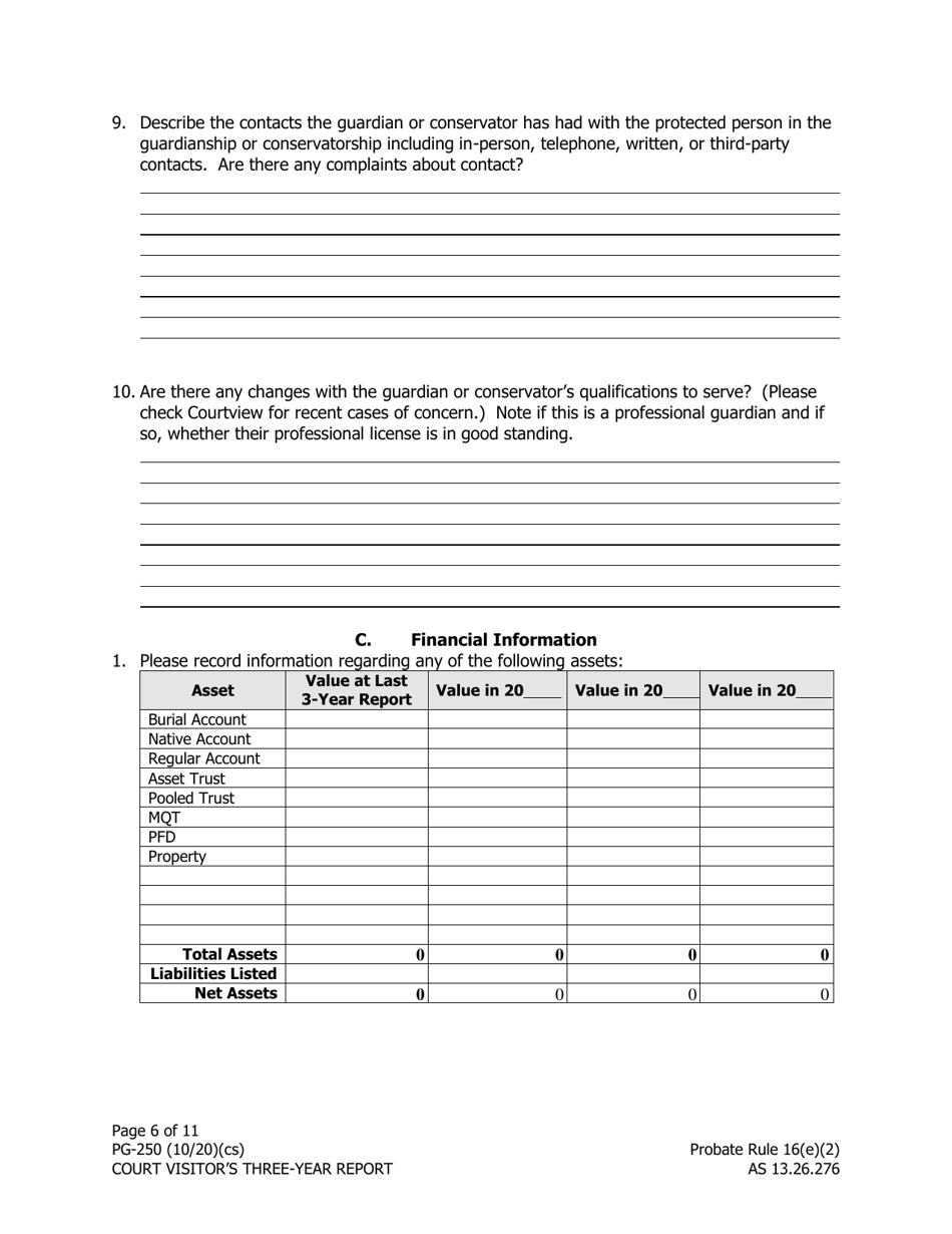 Form PG-250 Court Visitors Three-Year Report - Alaska, Page 6