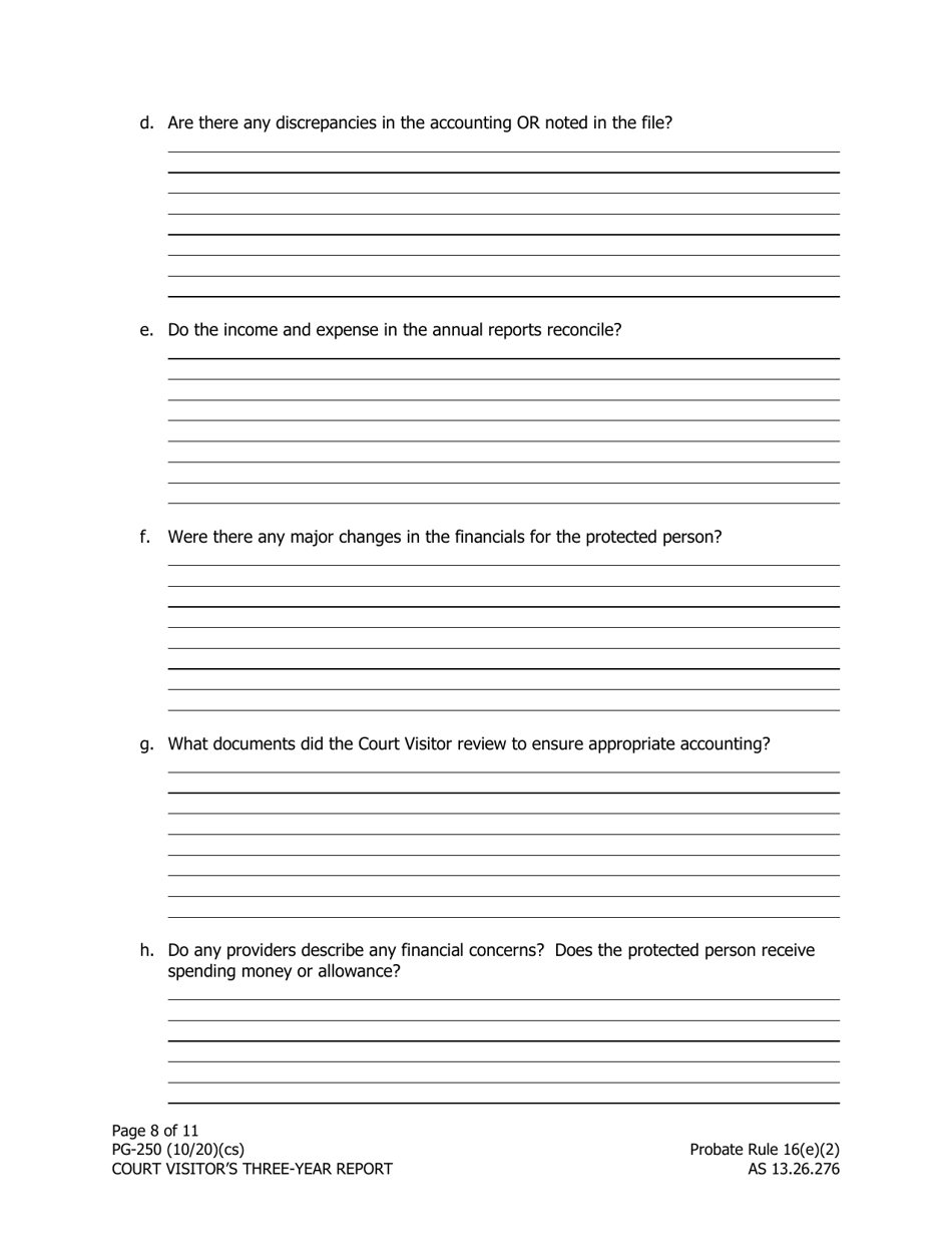 Form PG-250 Court Visitors Three-Year Report - Alaska, Page 8