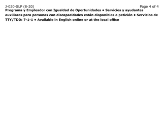 Formulario J-020-SLP Reclamo Por Discriminacion - Clientes, Solicitantes, Y Contratistas (Letra Grande) - Arizona (Spanish), Page 4