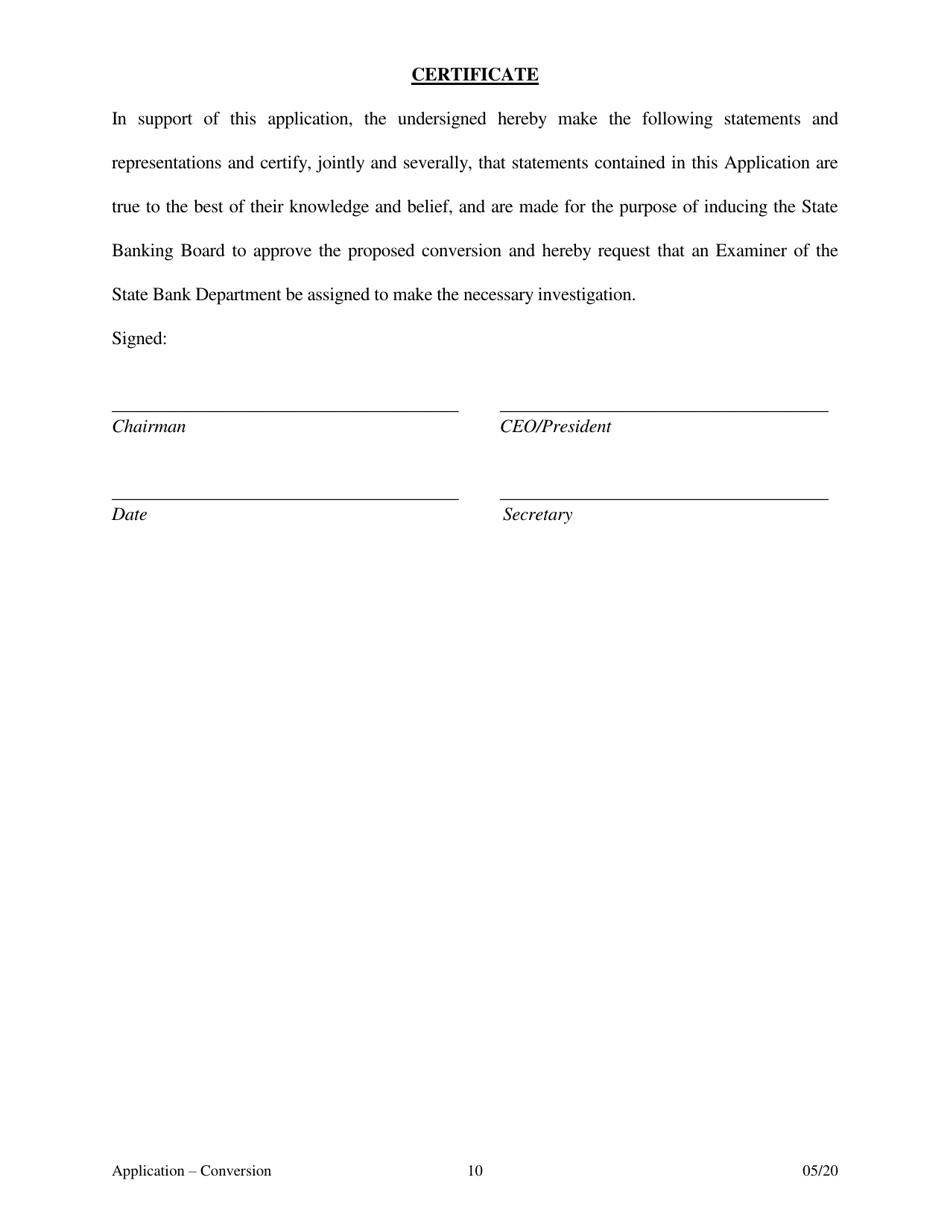 Application for Conversion to a State Charted Bank - Arkansas, Page 10