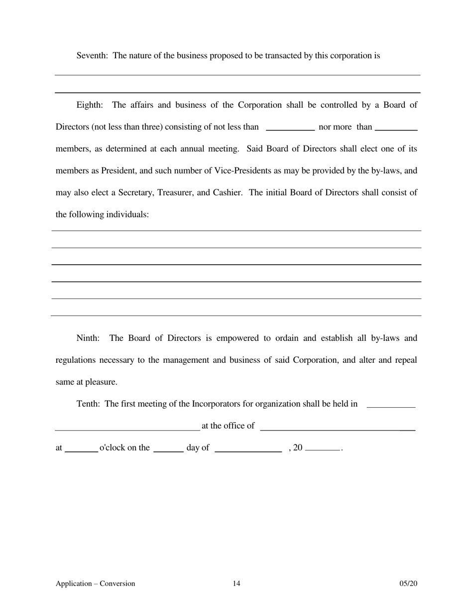 Application for Conversion to a State Charted Bank - Arkansas, Page 14