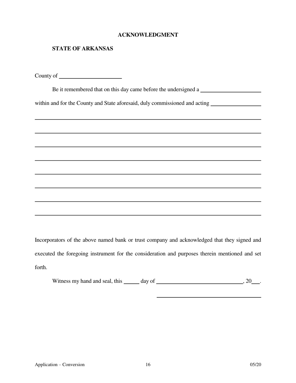 Application for Conversion to a State Charted Bank - Arkansas, Page 16
