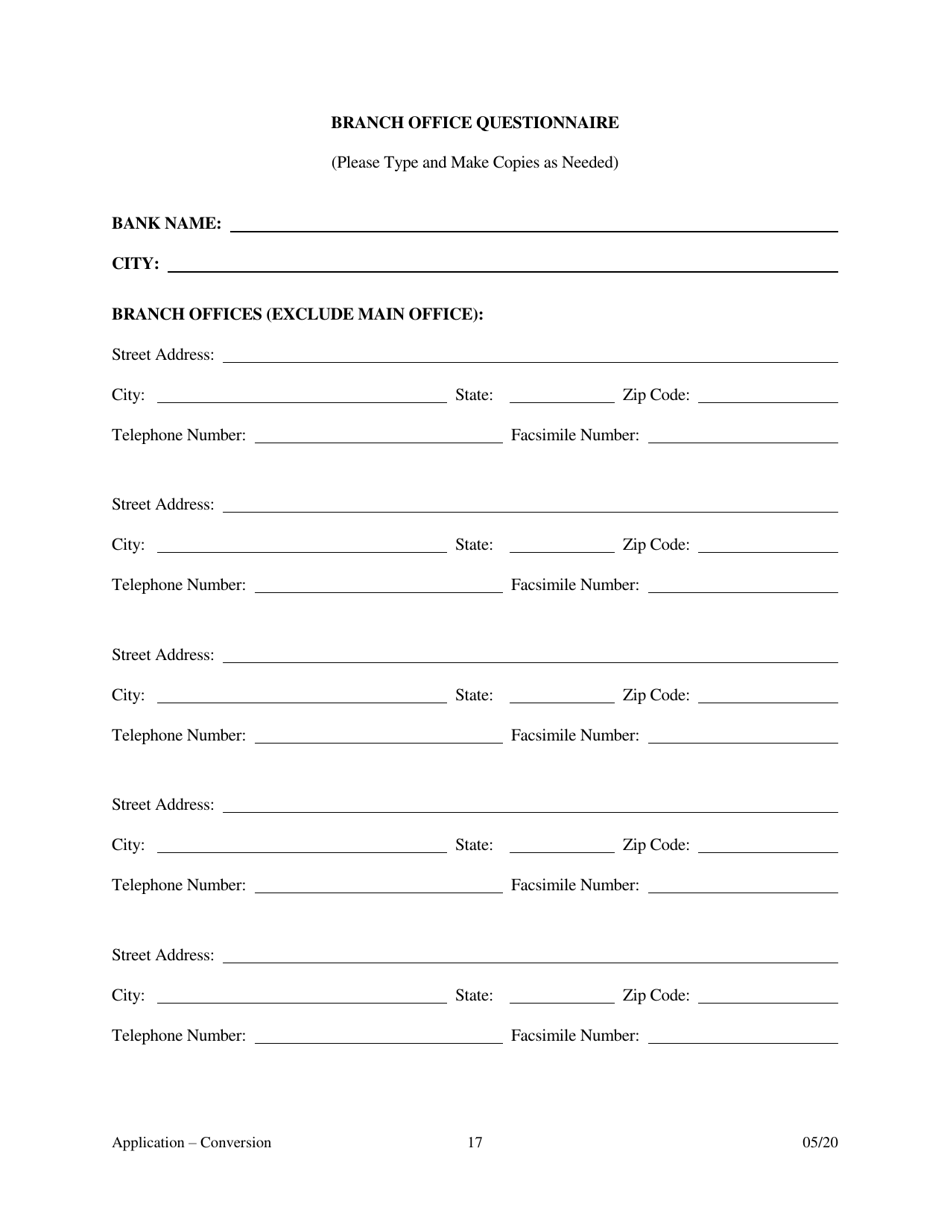 Application for Conversion to a State Charted Bank - Arkansas, Page 17