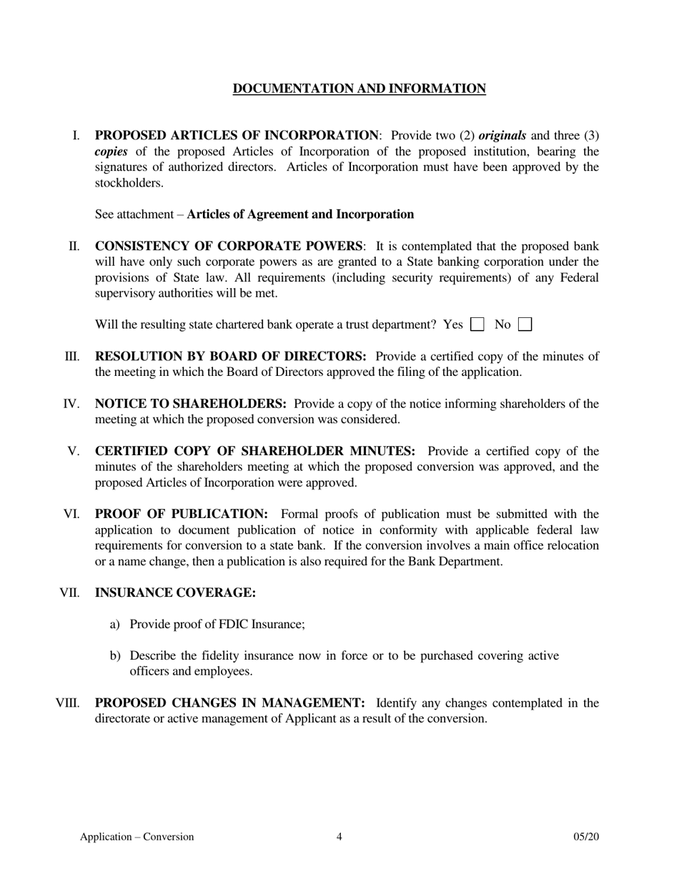 Application for Conversion to a State Charted Bank - Arkansas, Page 4