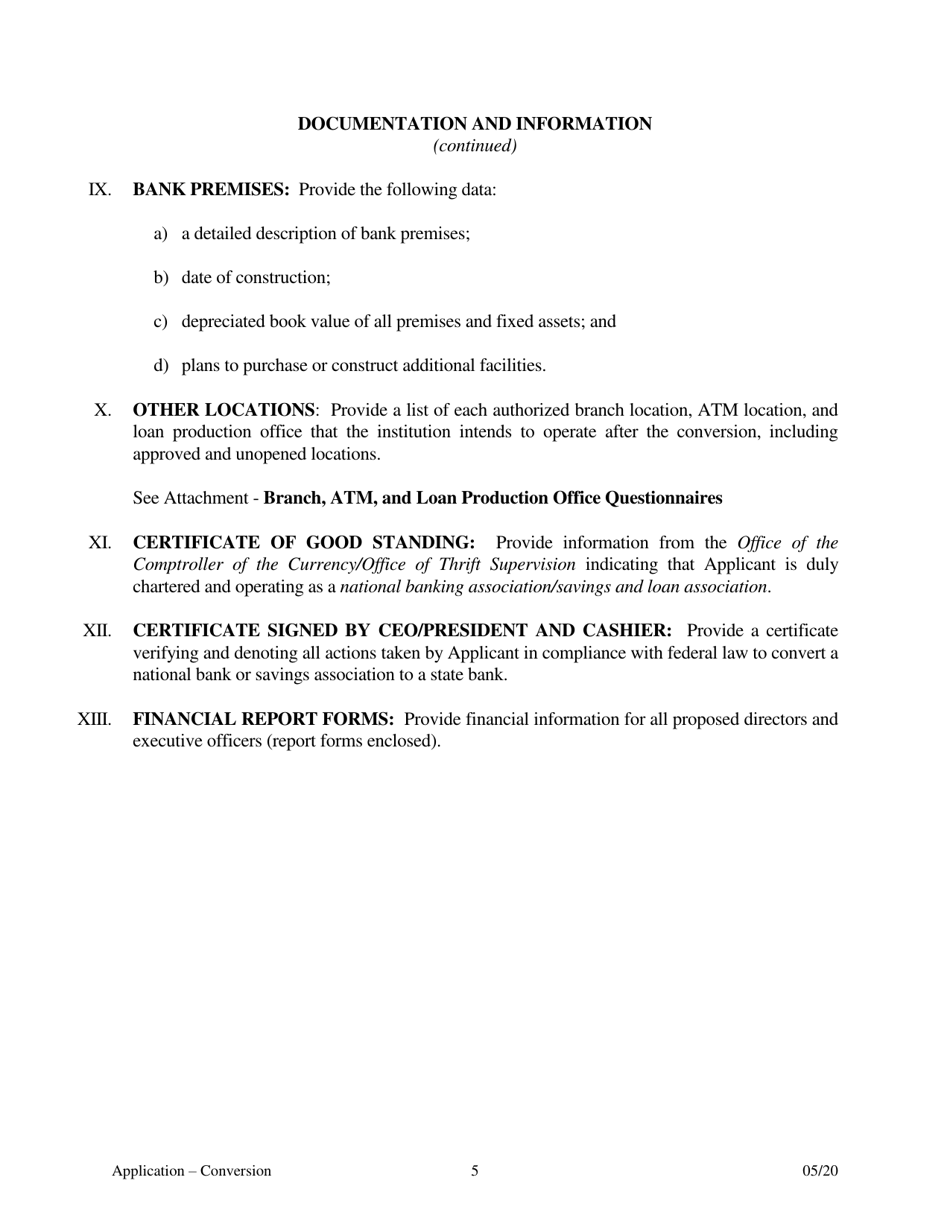 Application for Conversion to a State Charted Bank - Arkansas, Page 5