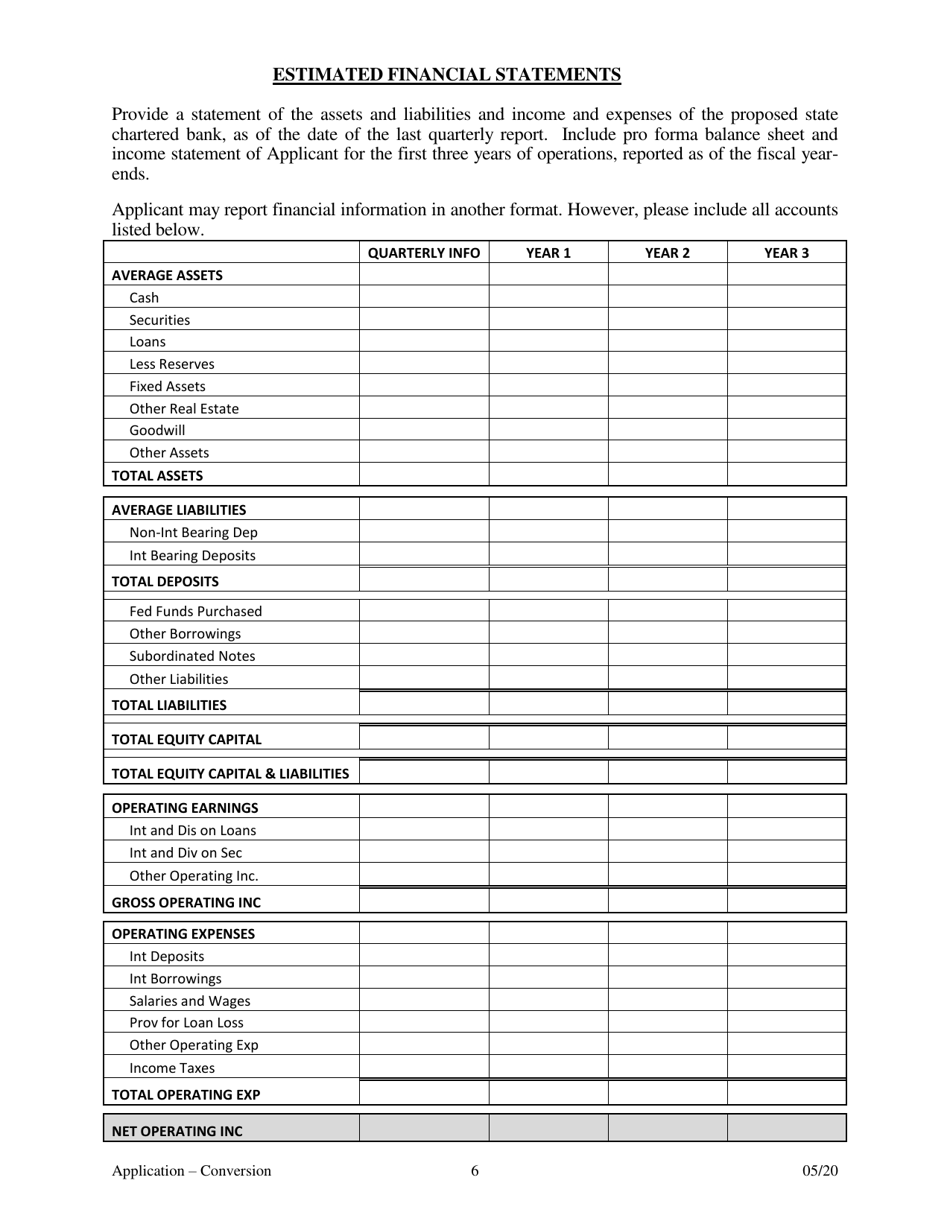 Application for Conversion to a State Charted Bank - Arkansas, Page 6