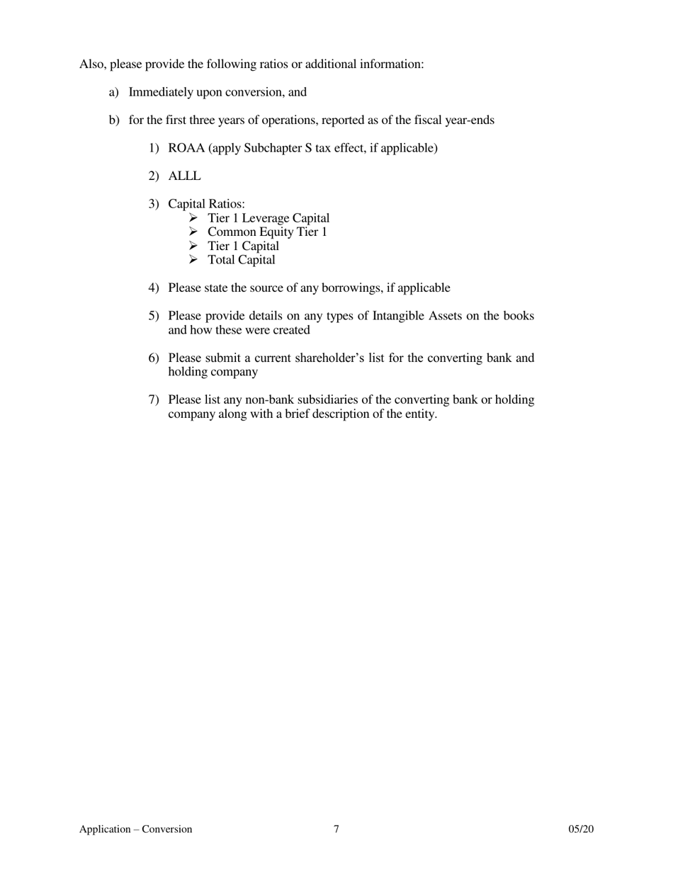 Application for Conversion to a State Charted Bank - Arkansas, Page 7