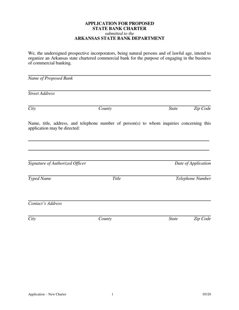 Application for Proposed State Bank Charter - Arkansas Download Pdf