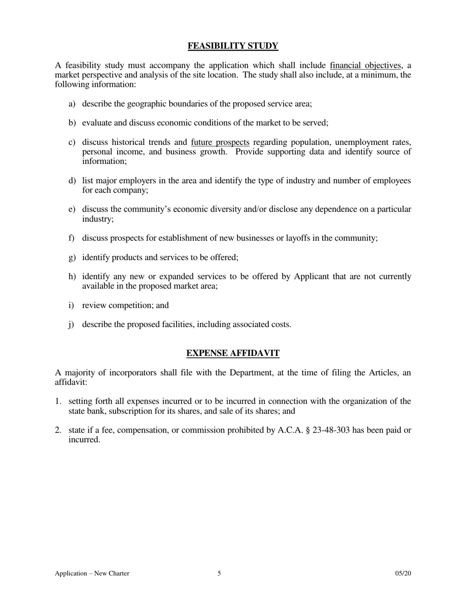 Application for Proposed State Bank Charter - Arkansas, Page 5