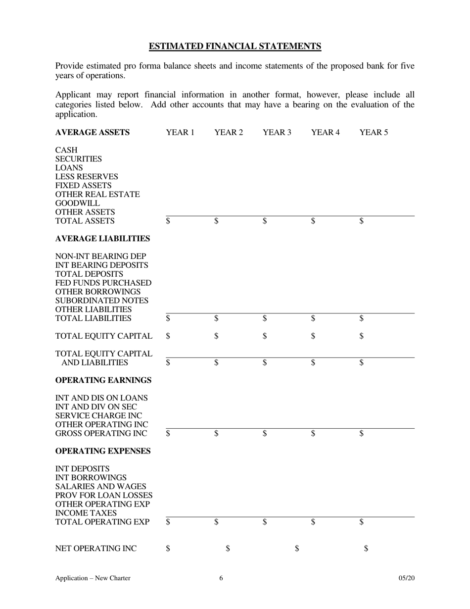 Application for Proposed State Bank Charter - Arkansas, Page 6
