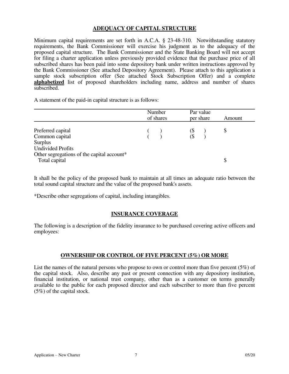 Application for Proposed State Bank Charter - Arkansas, Page 7