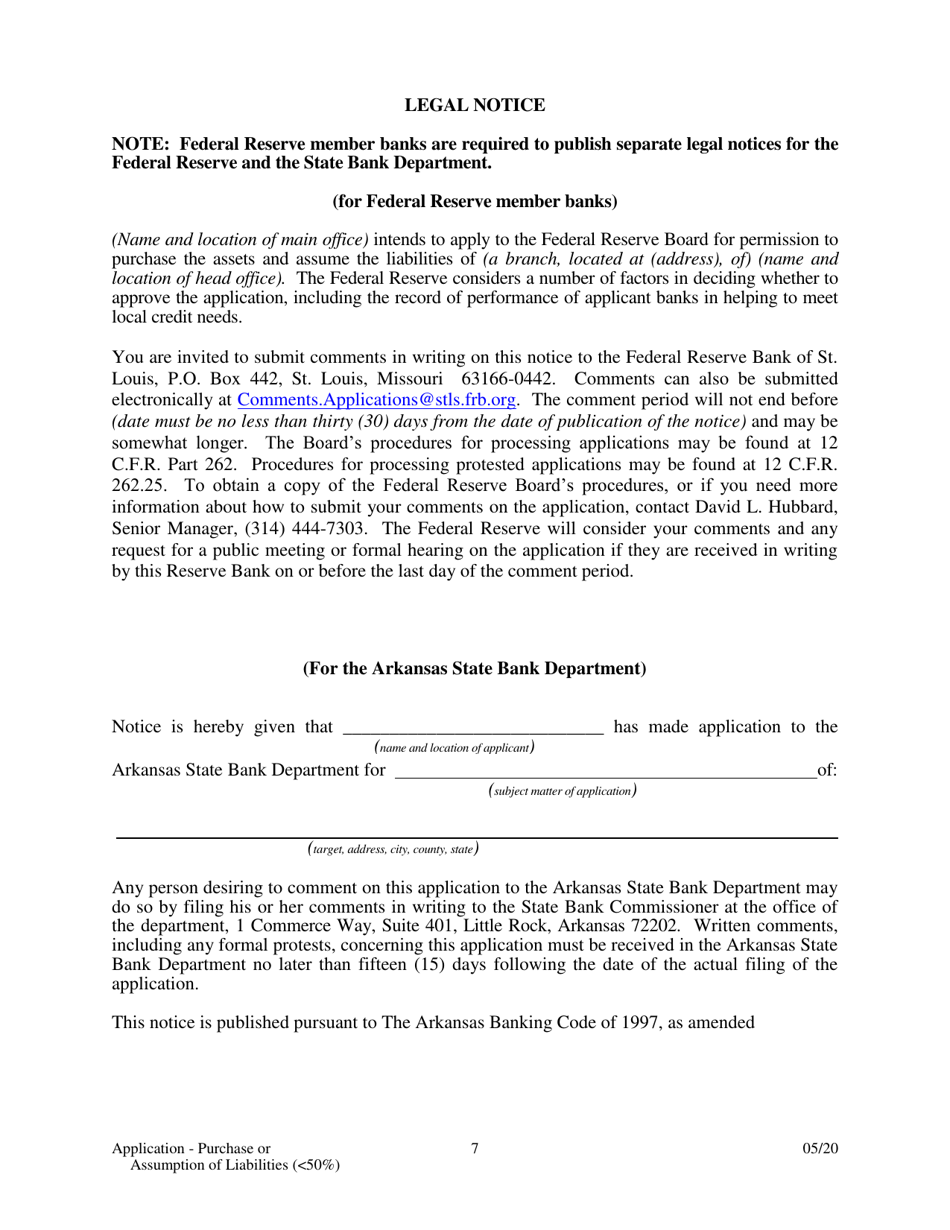 Application - Purchase or Assumption of Liabilities ( 50%) - Arkansas, Page 7