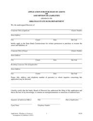 Application for Purchase of Assets or Assumption of Liabilities - Arkansas