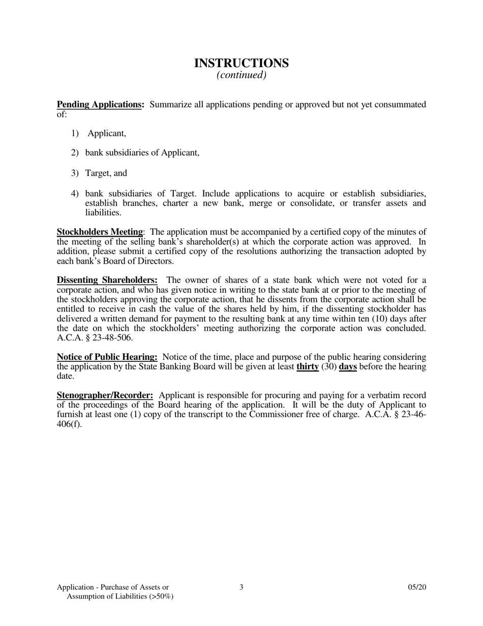 Application for Purchase of Assets or Assumption of Liabilities - Arkansas, Page 3