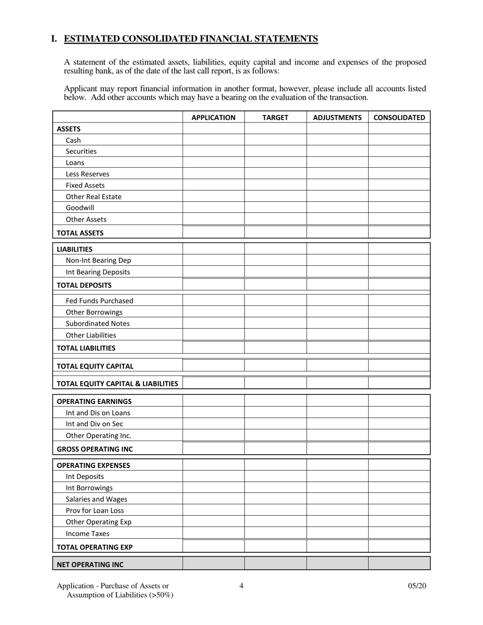 Application for Purchase of Assets or Assumption of Liabilities - Arkansas, Page 4