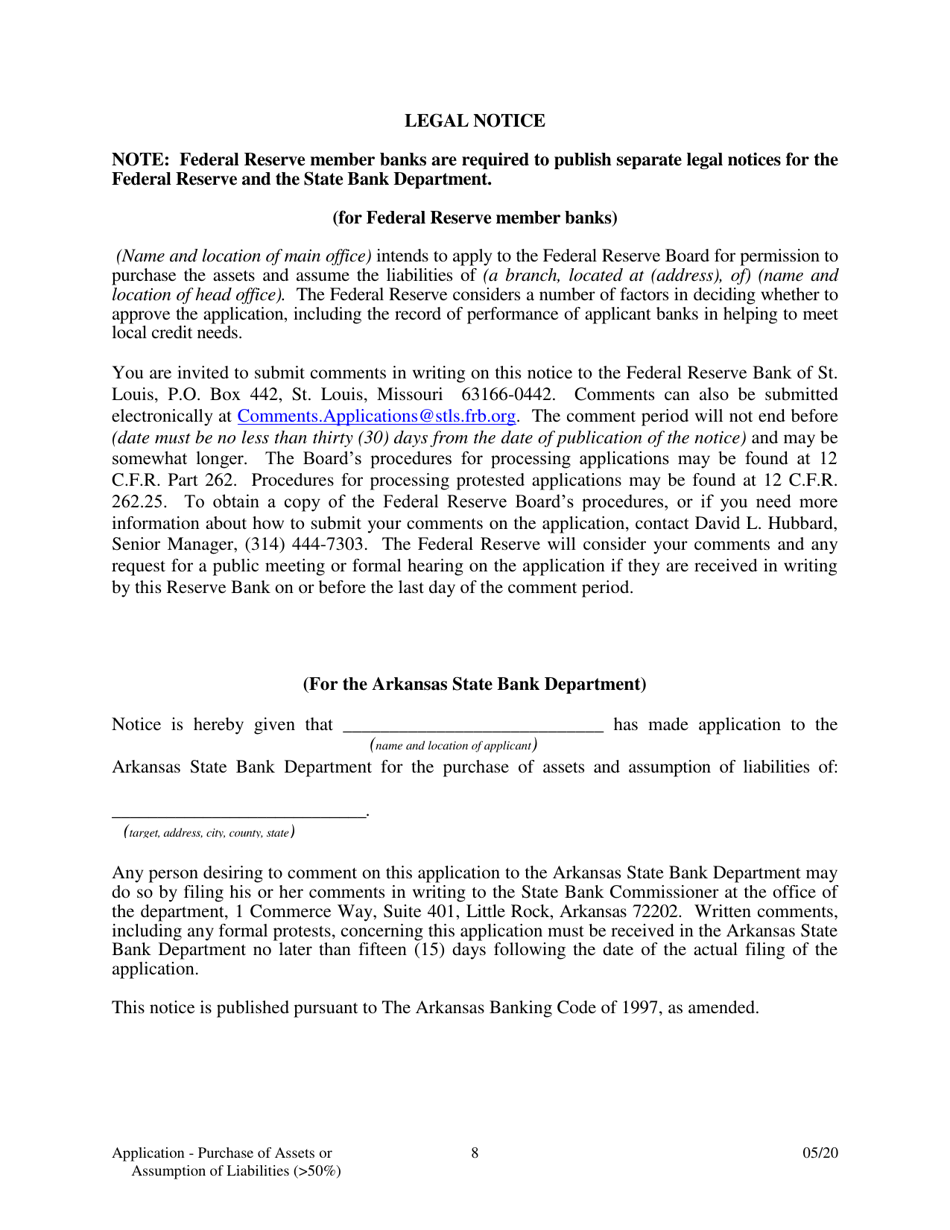 Application for Purchase of Assets or Assumption of Liabilities - Arkansas, Page 8