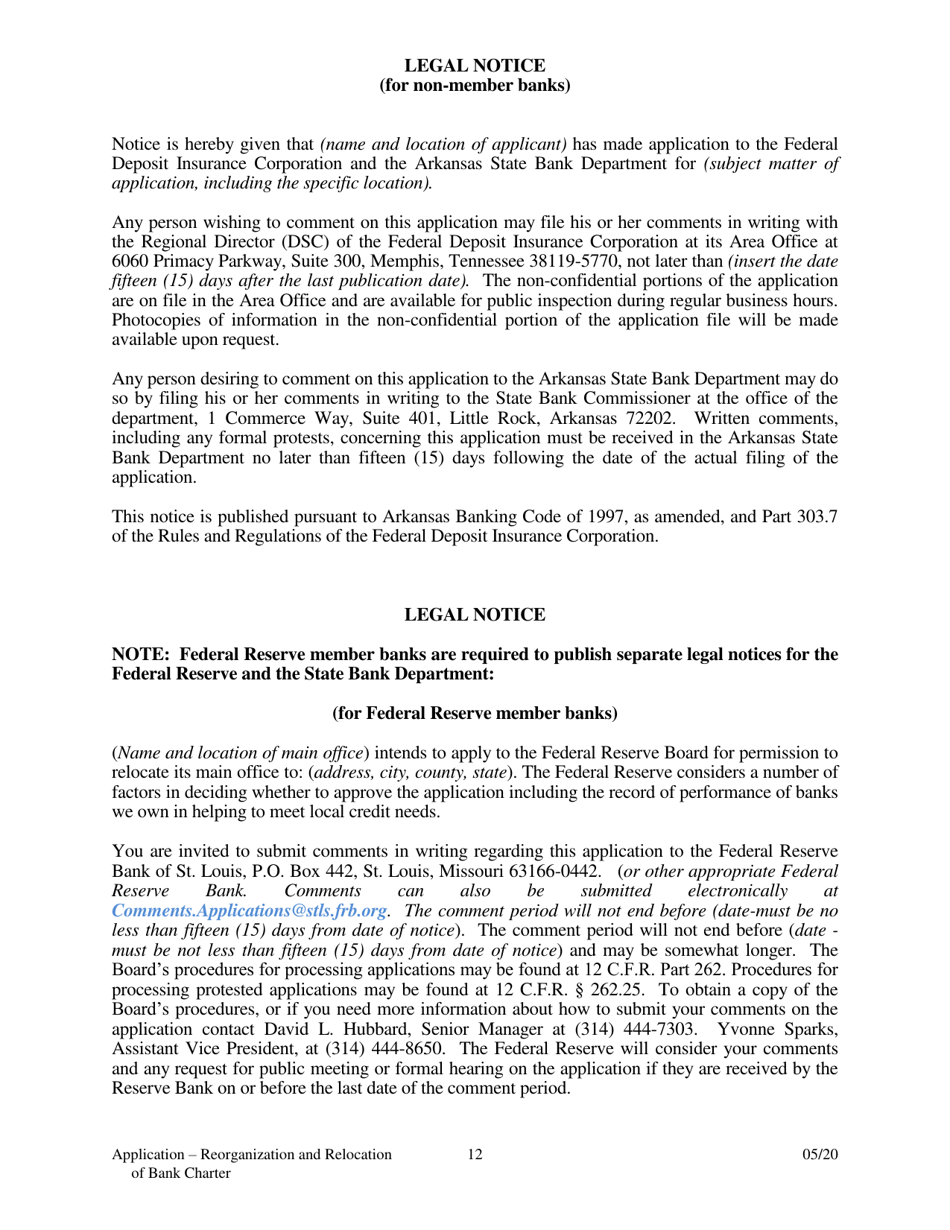 Application to Reorganize and Relocate Bank Charter - Arkansas, Page 12