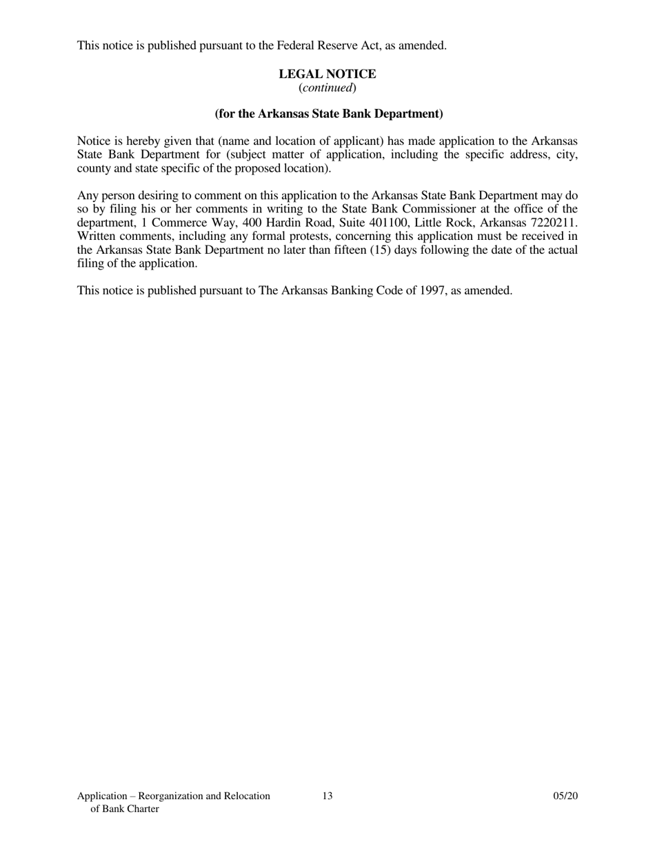 Application to Reorganize and Relocate Bank Charter - Arkansas, Page 13