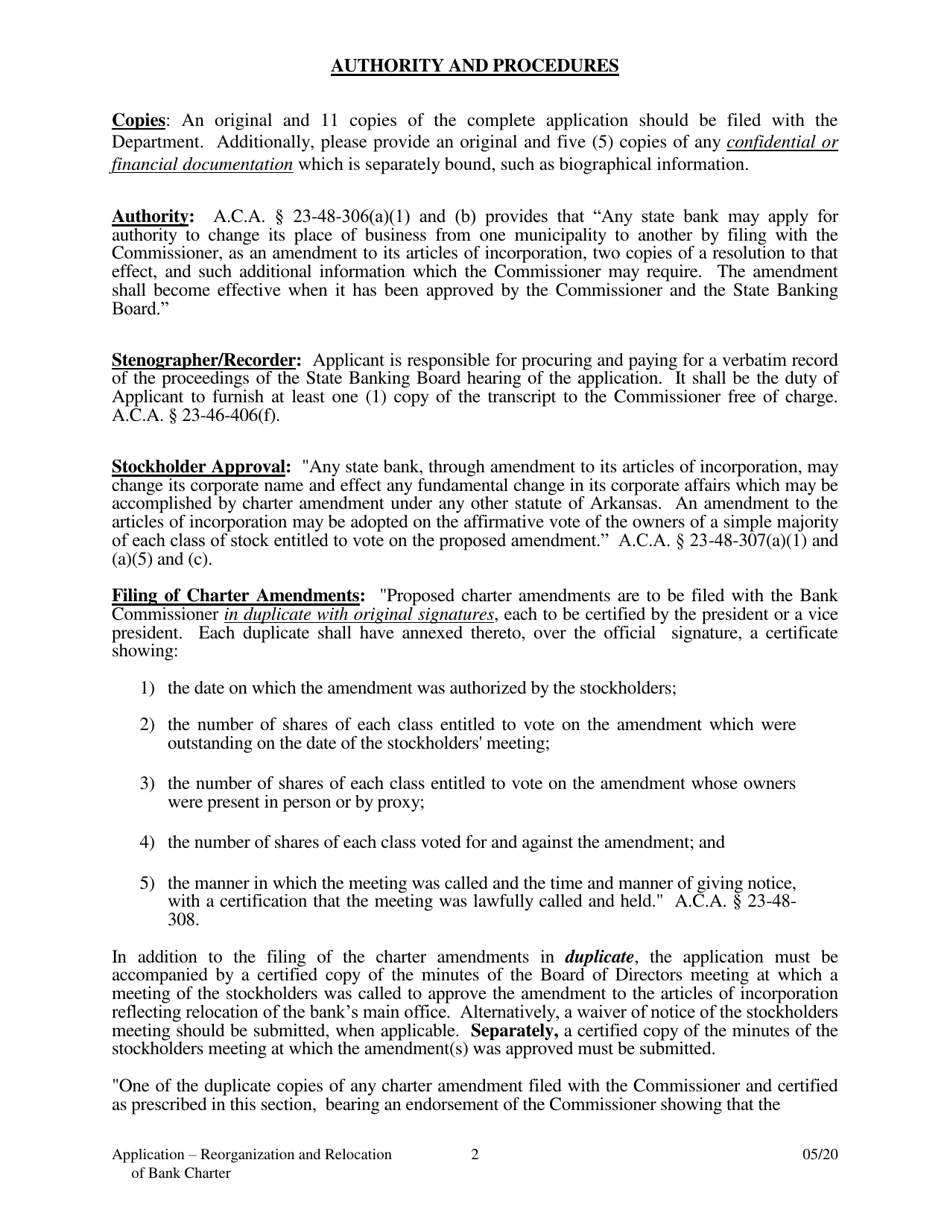 Application to Reorganize and Relocate Bank Charter - Arkansas, Page 2