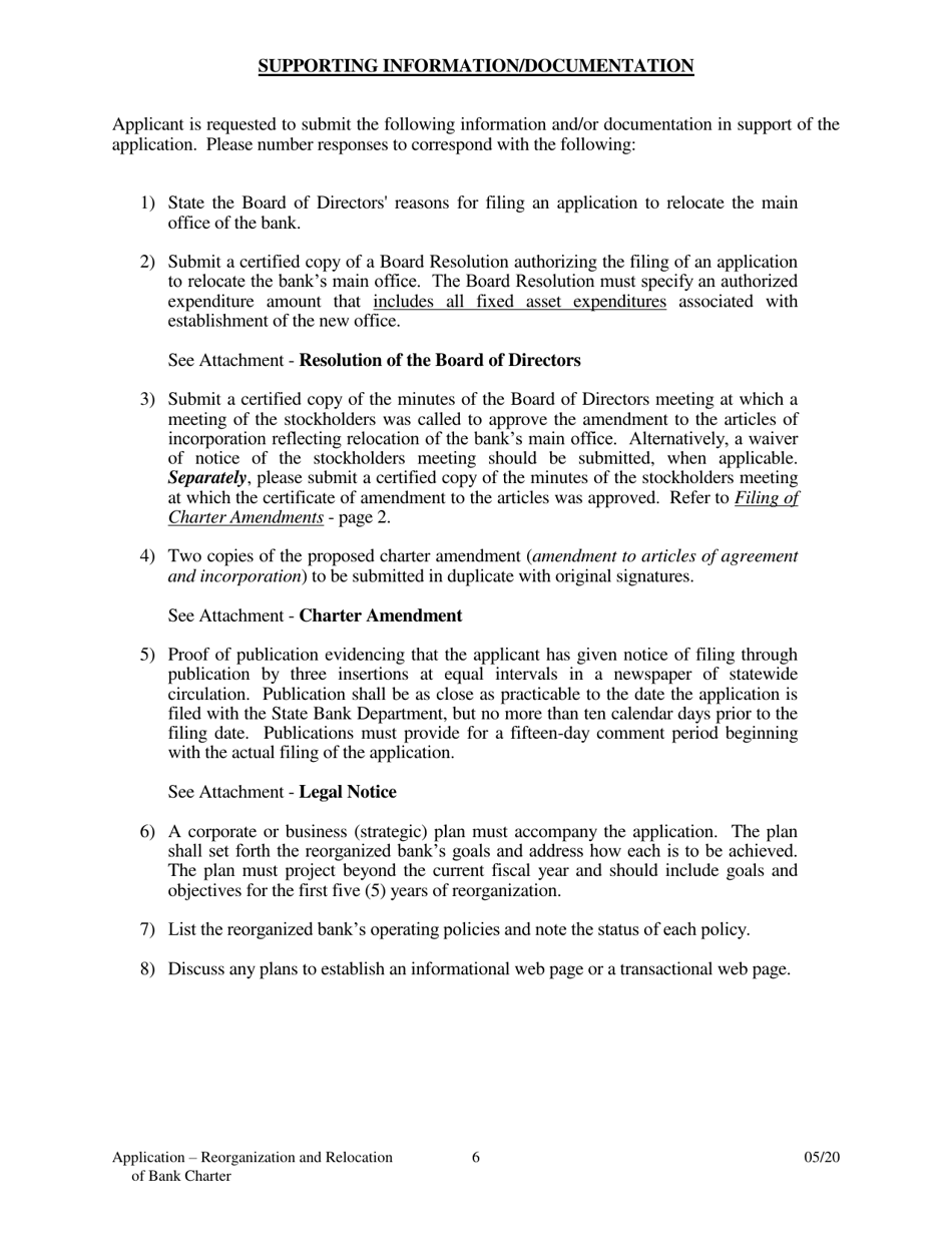 Application to Reorganize and Relocate Bank Charter - Arkansas, Page 6