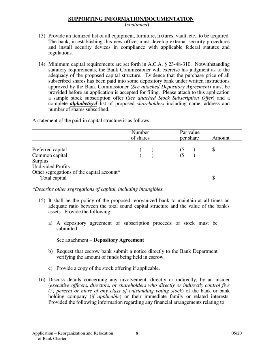 Application to Reorganize and Relocate Bank Charter - Arkansas, Page 8