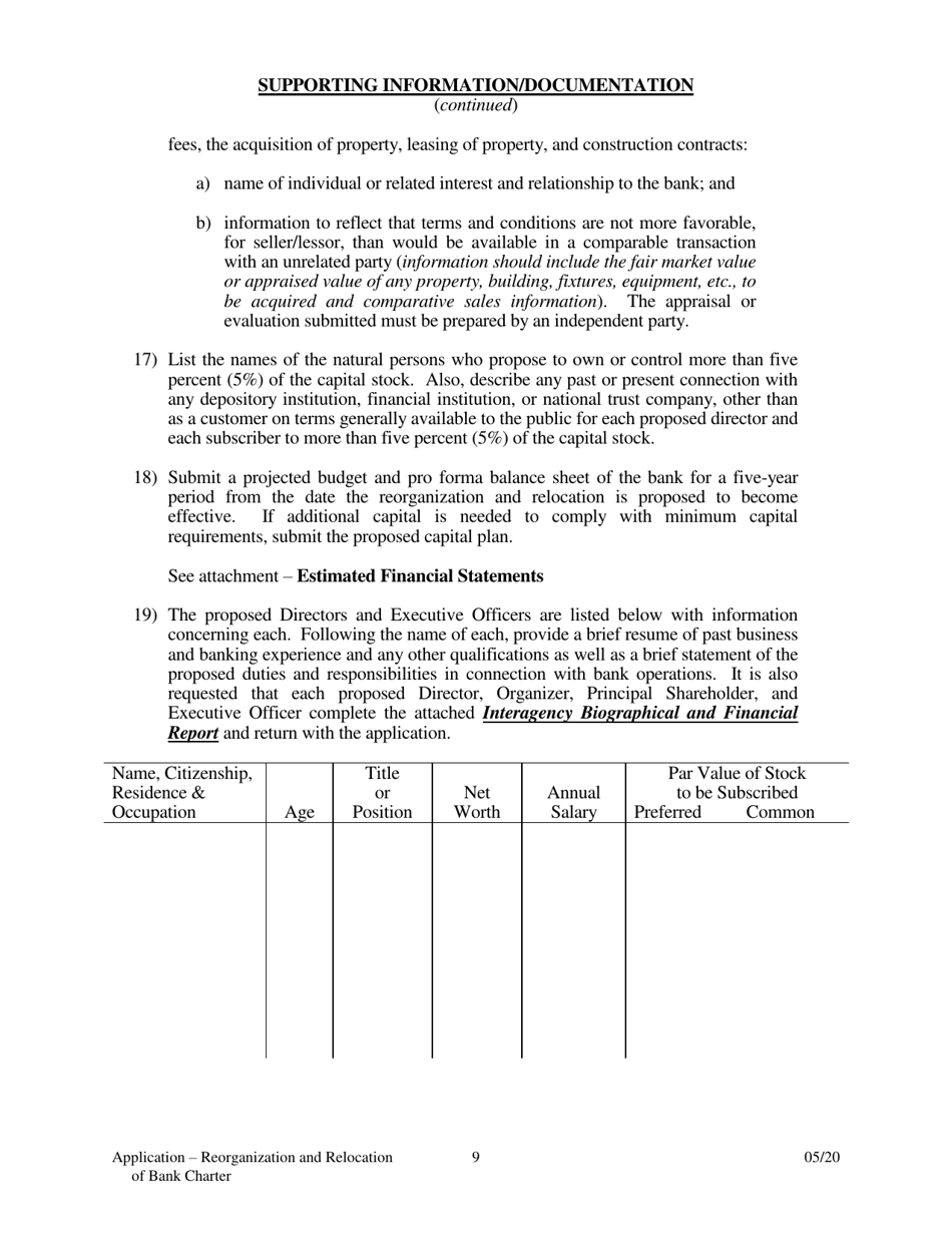 Application to Reorganize and Relocate Bank Charter - Arkansas, Page 9