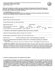 Form DFPI-801 Consumer Complaint Form - California