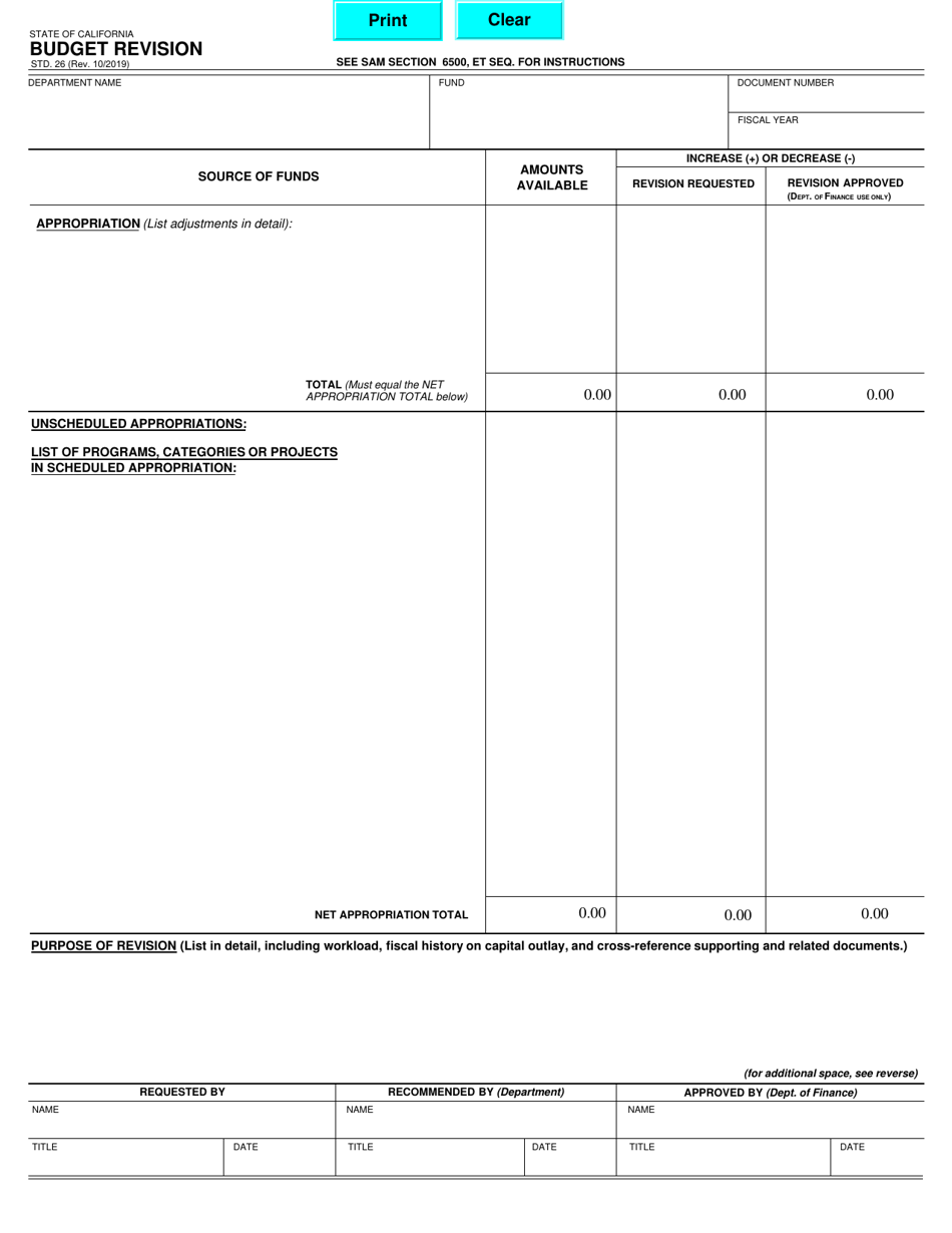 Form STD.26 Budget Revision - California, Page 1
