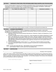 Form HCD OL15 &quot;Notice of Change of Corporate Officer(S), Director(S) and/or Controlling Stockholder(S)&quot; - California, Page 2